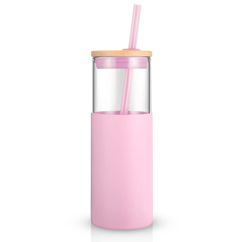 TroncoÂ® 24 oz Glass Tumbler with Lids and Straw, Reusable Iced Coffee Cup & Smoothie Cup with Bamboo Lid, Silicone Sleeve, Dishwasher Safe, BPA-Free Borosilicate Glass, 1 Pack - Image 2